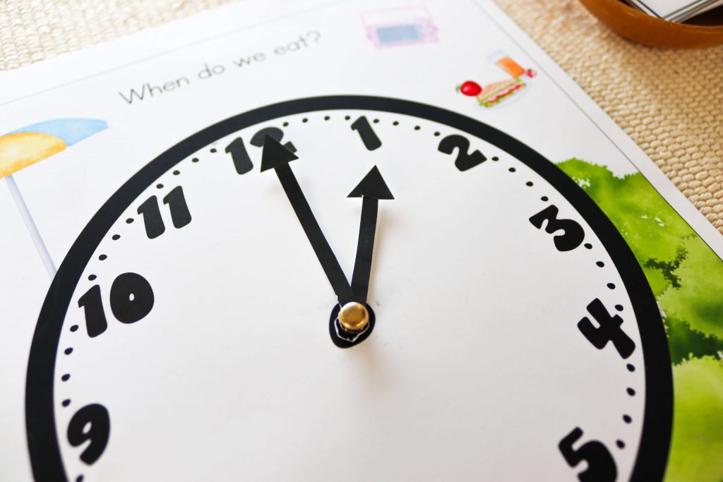 Let's practice time! What time is our picnic? Children can use this interactive clock to make the time! Printables available in our Fruits Activities Printables Pack. 