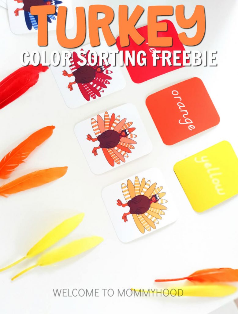 Use these free Thanksgiving color sorting cards to set-up a fun activity for your toddler or preschooler this fall! Combine with manipulatives for a hands-on work!