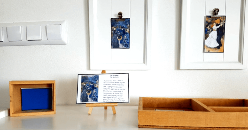 Montessori art activities: Renoir Art Projects for Kids with free printables and two art projects and activities.